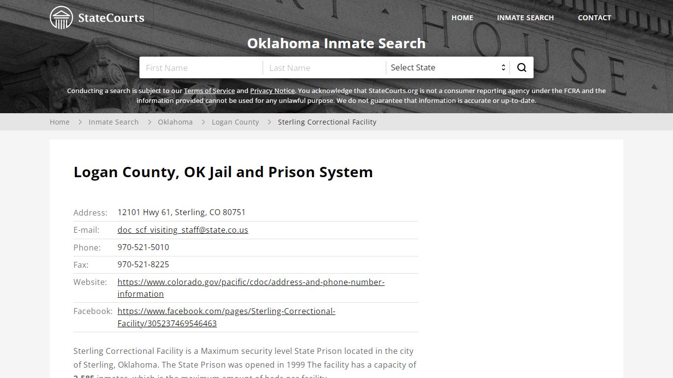 Sterling Correctional Facility Inmate Records Search, Oklahoma ...