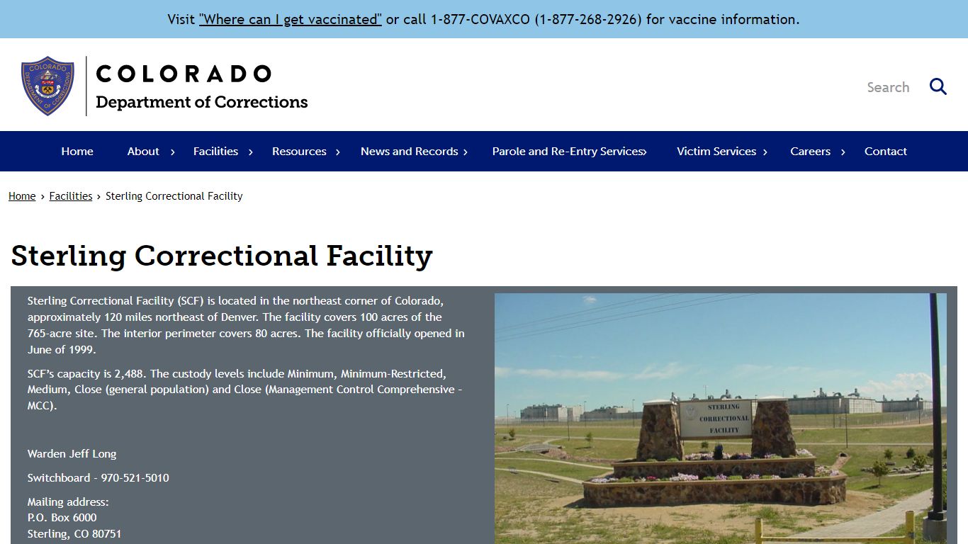 Sterling Correctional Facility | Department of Corrections